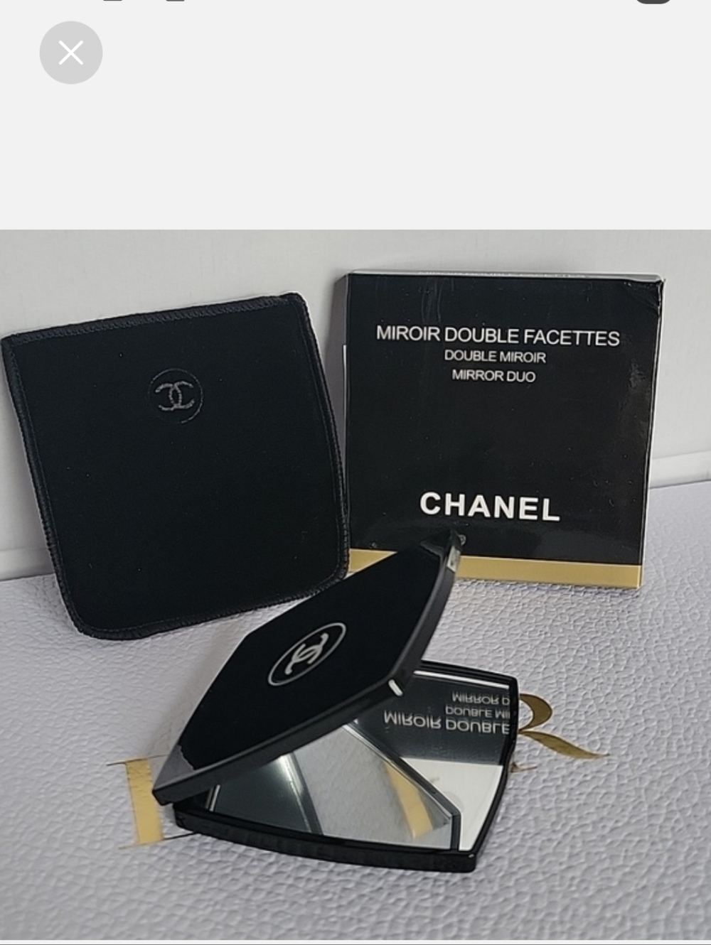 CHANEL Black Double-Facet Compact Mirror with Logo